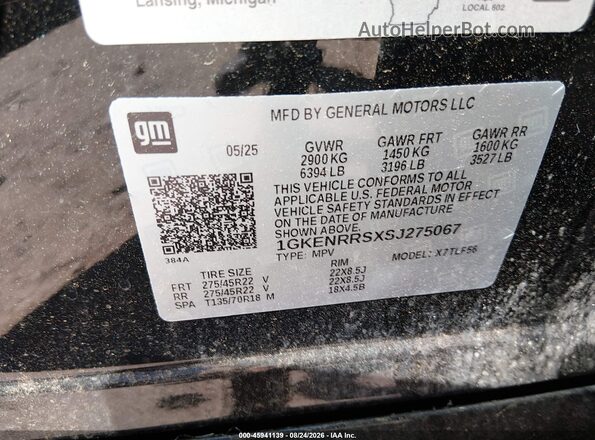 1GKENRRSXSJ275067 2025 GMC ACADIA Black VIN sticker view