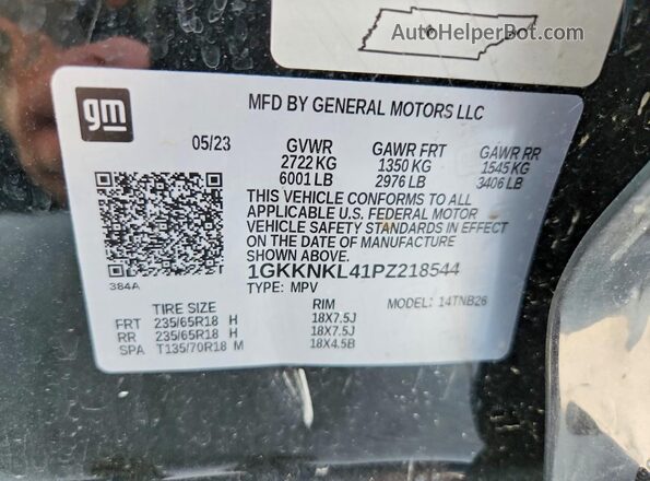 1GKKNKL41PZ218544 2023 GMC ACADIA Black Панорамний вид салону 360°