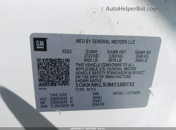 1GKKNKLS3MZ188733 2021 GMC ACADIA Белый Вид подкапотного пространства