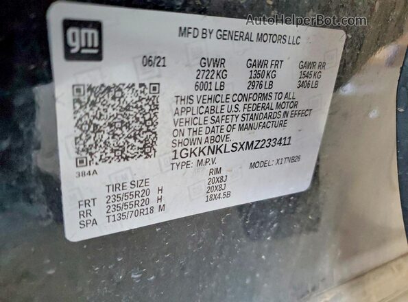 1GKKNKLSXMZ233411 2021 GMC ACADIA Черный Панорамный вид салона 360°