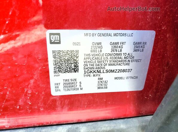 1GKKNLLS0MZ208037 2021 GMC ACADIA Red 360 interior view