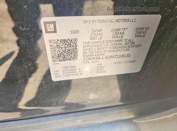 1GKKNLLS2MZ118131 2021 GMC ACADIA Black ძრავის განყოფილების ხედი