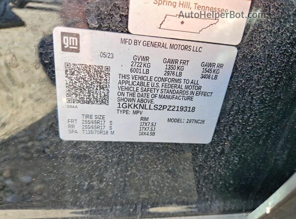 1GKKNLLS2PZ219318 2023 GMC ACADIA Black Vista de la etiqueta del VIN