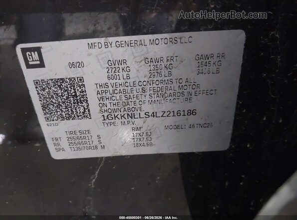 1GKKNLLS4LZ216186 2020 GMC ACADIA Gray Engine compartment view