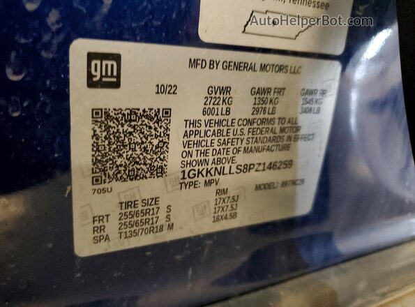 1GKKNLLS8PZ146259 2023 GMC ACADIA Blue სალონის 360-გრადუსიანი ხედი