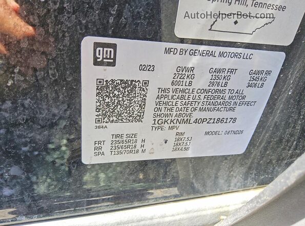 1GKKNML40PZ186178 2023 GMC ACADIA Black VIN կոդի պիտակի տեսք