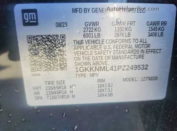 1GKKNML41PZ249532 2023 GMC ACADIA Black VIN sticker view