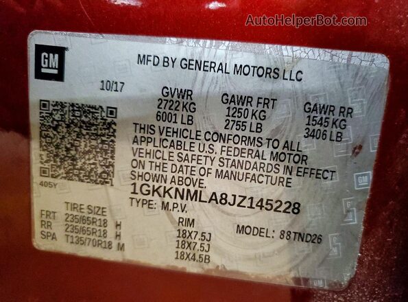 1GKKNMLA8JZ145228 2018 GMC ACADIA Burgundy Панорамний вид салону 360°