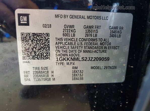1GKKNMLS2JZ209059 2018 GMC ACADIA Черный Панорамный вид салона 360°