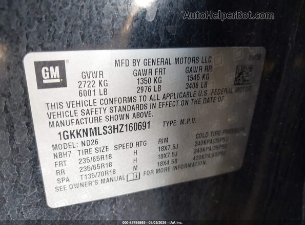 1GKKNMLS3HZ160691 2017 GMC ACADIA Black Engine compartment view