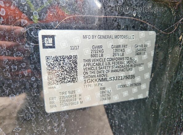 1GKKNMLS3JZ175035 2018 GMC ACADIA Black Панорамний вид салону 360°