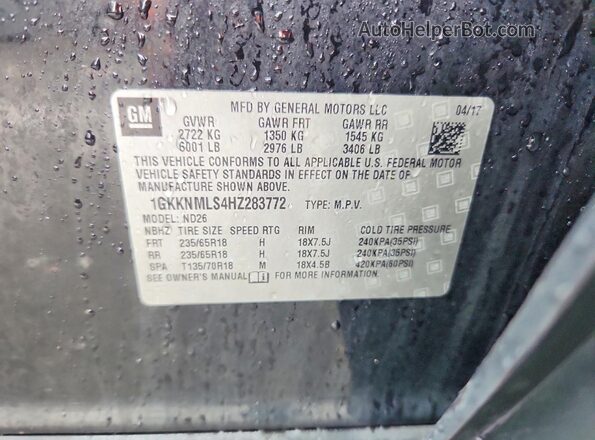 1GKKNMLS4HZ283772 2017 GMC ACADIA Black VIN կոդի պիտակի տեսք