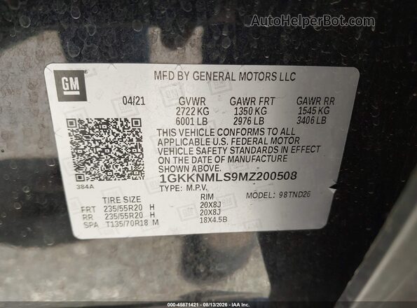 1GKKNMLS9MZ200508 2021 GMC ACADIA Черный Вид подкапотного пространства