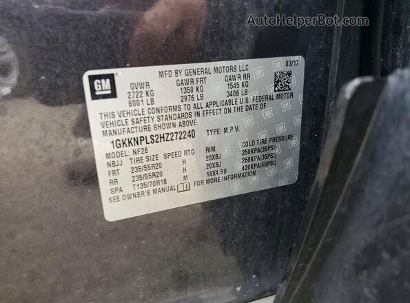 1GKKNPLS2HZ272240 2017 GMC ACADIA Серый Вид наклейки с VIN-кодом