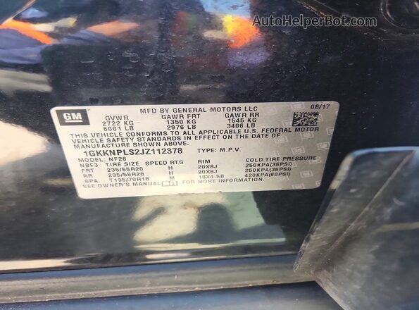 1GKKNPLS2JZ112378 2018 GMC ACADIA Black Vista de la etiqueta del VIN