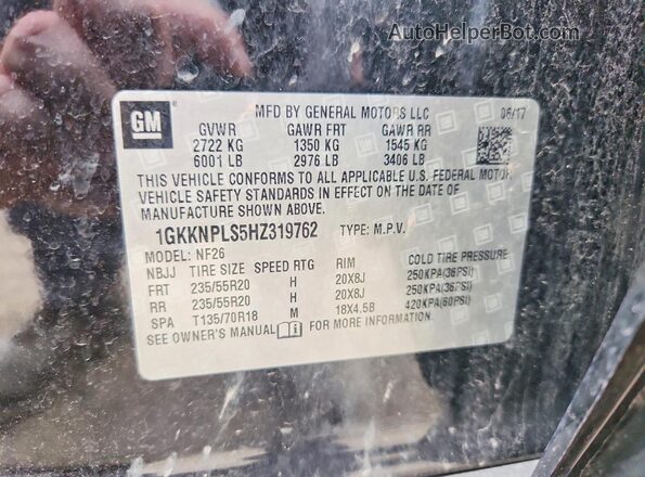 1GKKNPLS5HZ319762 2017 GMC ACADIA Black 