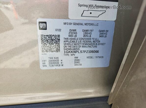 1GKKNPLS7PZ106066 2023 GMC ACADIA Золотой Панорамный вид салона 360°