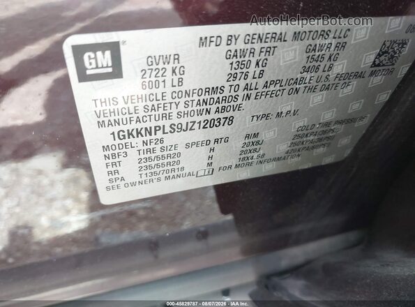 1GKKNPLS9JZ120378 2018 GMC ACADIA Purple Engine compartment view