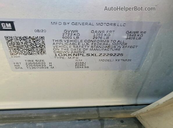 1GKKNPLSXLZ229225 2020 GMC ACADIA Silver Панорамний вид салону 360°