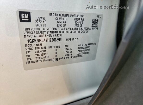 1GKKNRLA7HZ263696 2017 GMC ACADIA Silver Вид наклейки з VIN-кодом