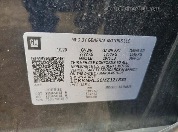 1GKKNRLS6MZ121830 2021 GMC ACADIA Черный Панорамный вид салона 360°