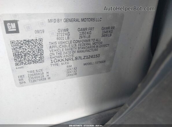 1GKKNRLS7LZ124153 2020 GMC ACADIA Коричневый Вид подкапотного пространства
