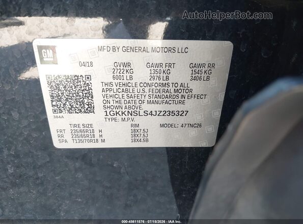 1GKKNSLS4JZ235327 2018 GMC ACADIA Black ძრავის განყოფილების ხედი