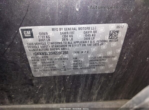1GKKNSLS5HZ296258 2017 GMC ACADIA Gray Вид підкапотного простору