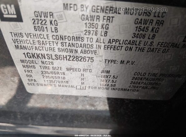 1GKKNSLS6HZ282675 2017 GMC ACADIA Черный Вид подкапотного пространства