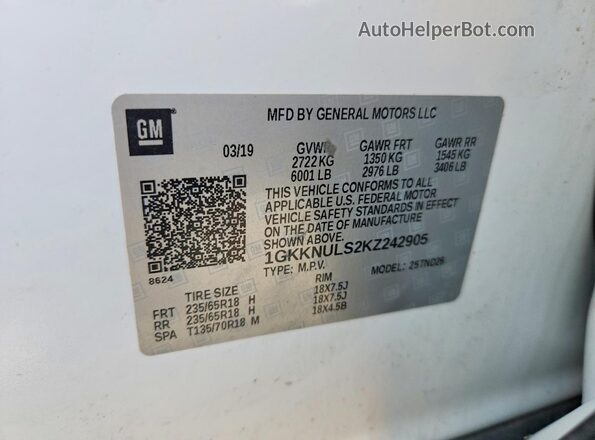 1GKKNULS2KZ242905 2019 GMC ACADIA White Շարժիչի բաժամունքի տեսք