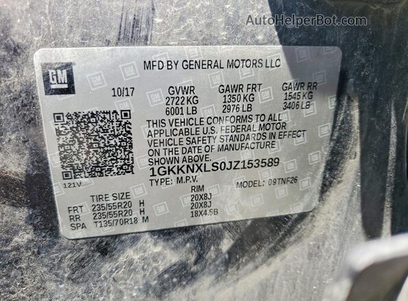 1GKKNXLS0JZ153589 2018 GMC ACADIA Black Vista de la etiqueta del VIN