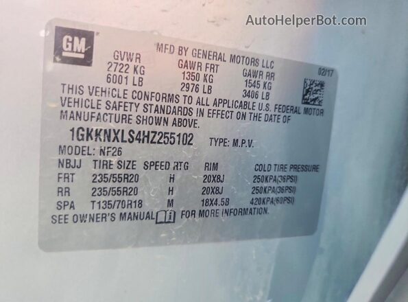 1GKKNXLS4HZ255102 2017 GMC ACADIA Silver Widok wnętrza 360 stopni