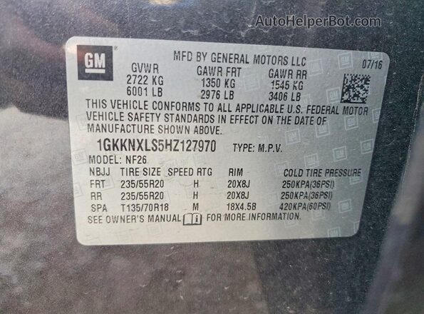 1GKKNXLS5HZ127970 2017 GMC ACADIA Gray Вид наклейки з VIN-кодом