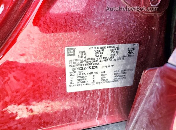 1GKKNXLS5HZ240317 2017 GMC ACADIA Red სალონის 360-გრადუსიანი ხედი
