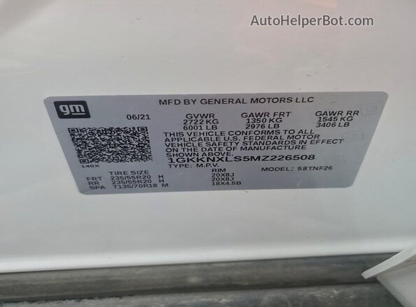 1GKKNXLS5MZ226508 2021 GMC ACADIA White 