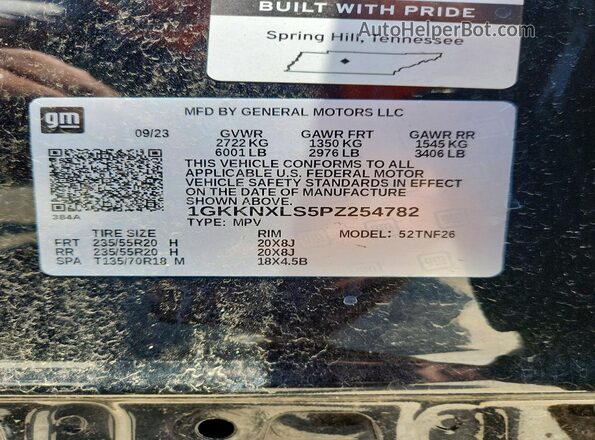 1GKKNXLS5PZ254782 2023 GMC ACADIA Black Панорамний вид салону 360°