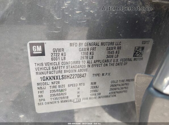 1GKKNXLS8HZ270847 2017 GMC ACADIA Gray Շարժիչի բաժամունքի տեսք