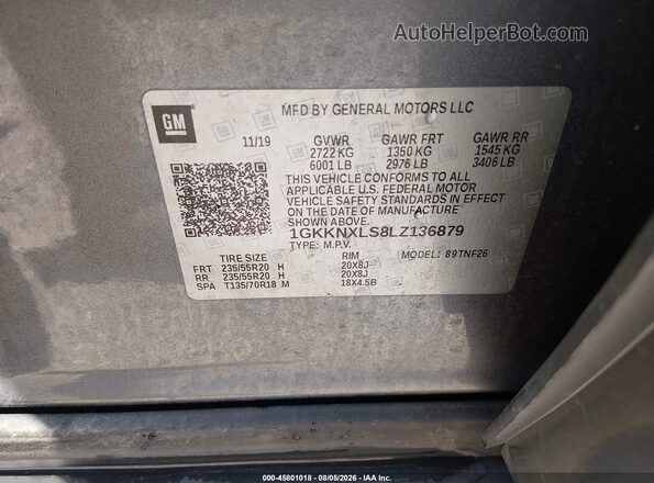 1GKKNXLS8LZ136879 2020 GMC ACADIA Gray Вид підкапотного простору