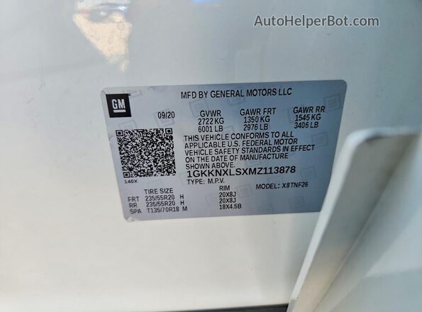 1GKKNXLSXMZ113878 2021 GMC ACADIA White ძრავის განყოფილების ხედი