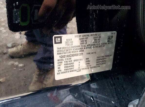 1GKS1AKC9GR351311 2016 GMC YUKON Black VIN კოდის სტიკერის ხედი
