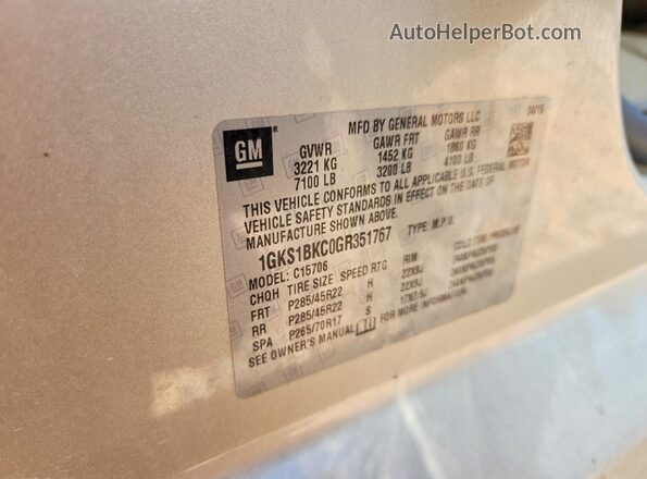 1GKS1BKC0GR351767 2016 GMC YUKON Tan Vista de la etiqueta del VIN