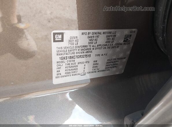 1GKS1BKC7GR327515 2016 GMC YUKON Brown Vista del compartimento del motor
