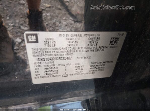 1GKS1BKC9GR225407 2016 GMC YUKON Черный Вид подкапотного пространства