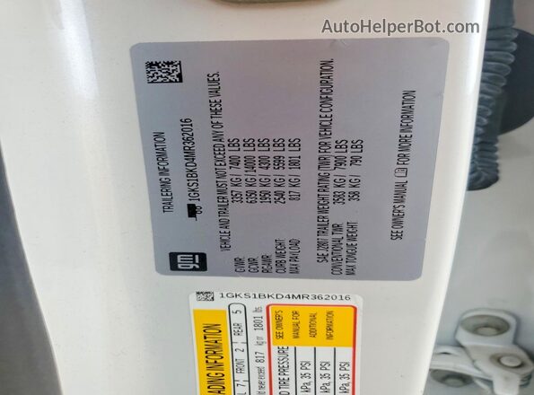 1GKS1BKD4MR362016 2021 GMC YUKON White Вид підкапотного простору