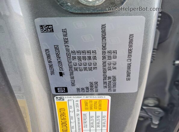 1GKS1BKT4PR513853 2023 GMC YUKON Silver VIN կոդի պիտակի տեսք