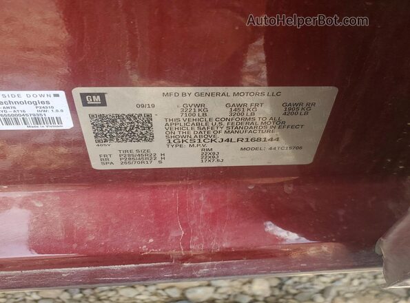 1GKS1CKJ4LR168144 2020 GMC YUKON Red Вид наклейки з VIN-кодом