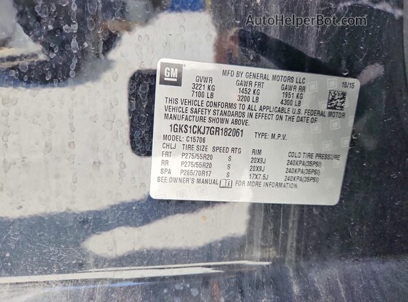 1GKS1CKJ7GR182061 2016 GMC YUKON Black Widok wnętrza 360 stopni
