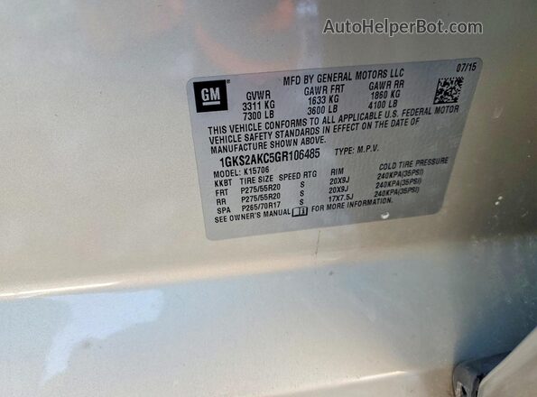 1GKS2AKC5GR106485 2016 GMC YUKON Gold 360 interior view
