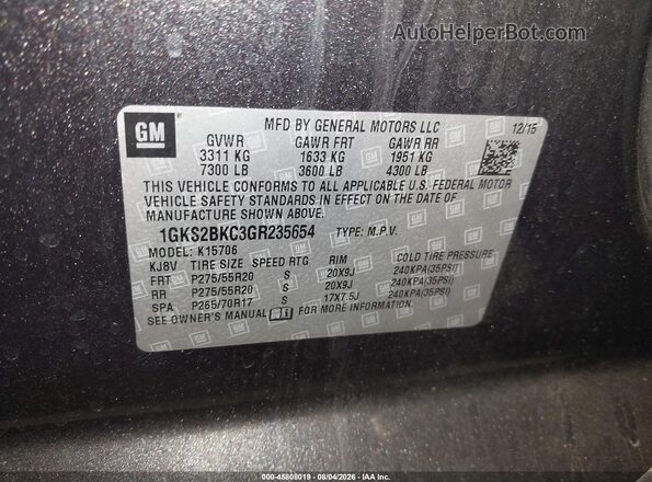 1GKS2BKC3GR235654 2016 GMC YUKON Black Widok komory silnika