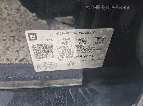 1GKS2BKC9LR282441 2020 GMC YUKON Black Вид наклейки з VIN-кодом